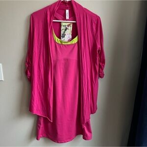 Soybu Athletic Dress and Matching Cardigan Size Medium Pink and Lime Green
